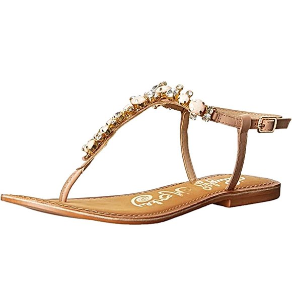 naughty monkey Shoes - Naughty Monkey Bling Blang Jeweled Strappy Thong Dress Sandal in Nude NEW